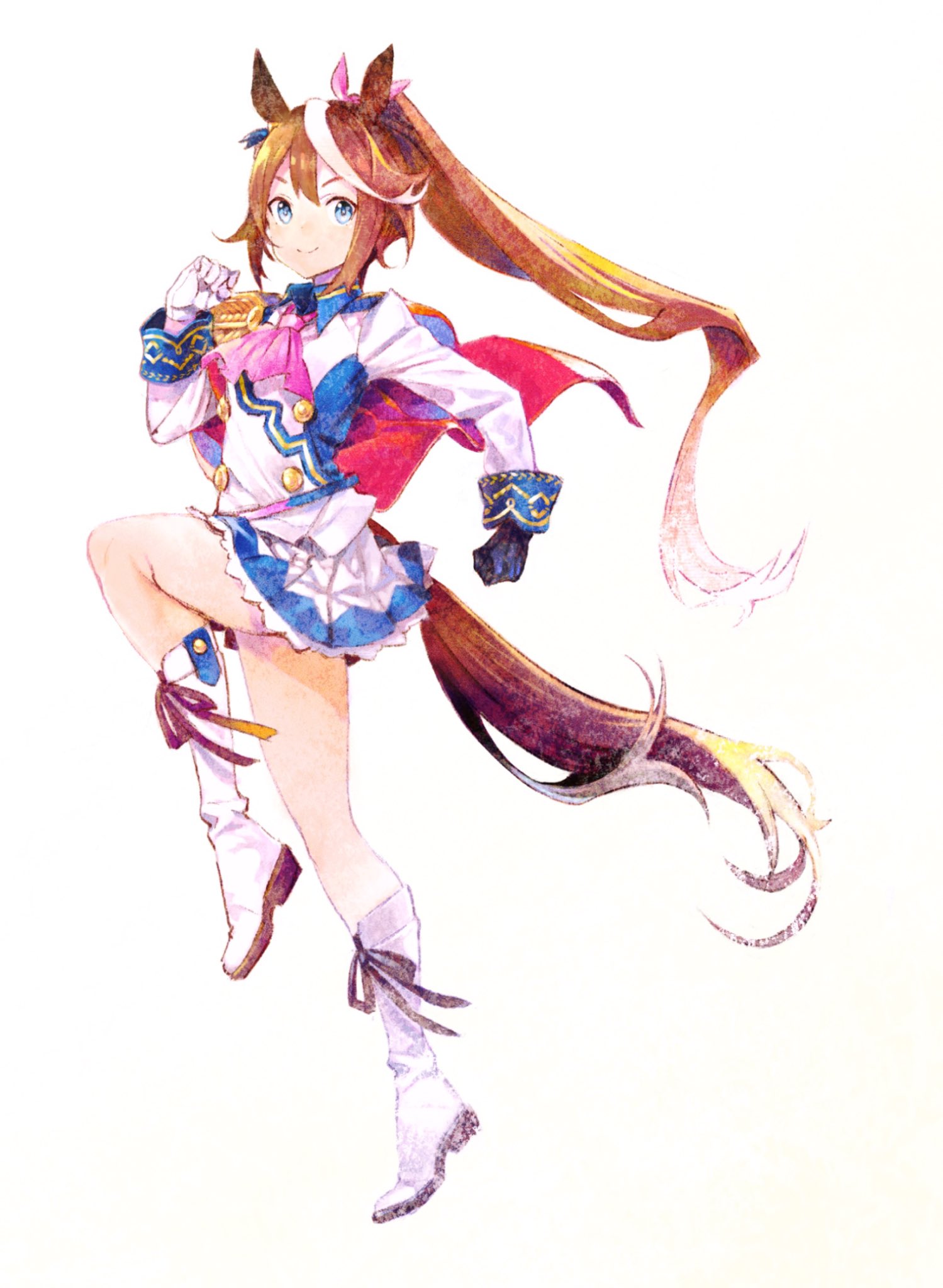1girl, animal_ears, black_gloves, blue_eyes, boots, brown_hair, frilled_skirt, frills