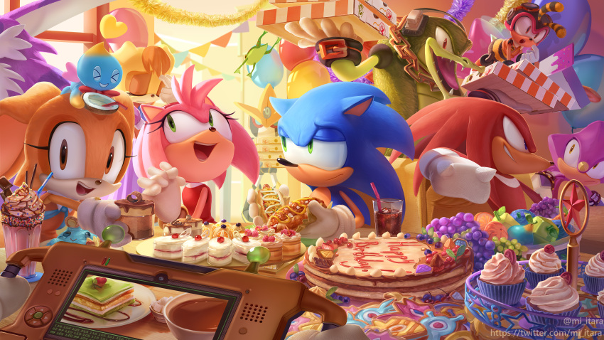 3girls, 6+boys, absurdres, amy_rose, big_the_cat, birthday, birthday_party, box