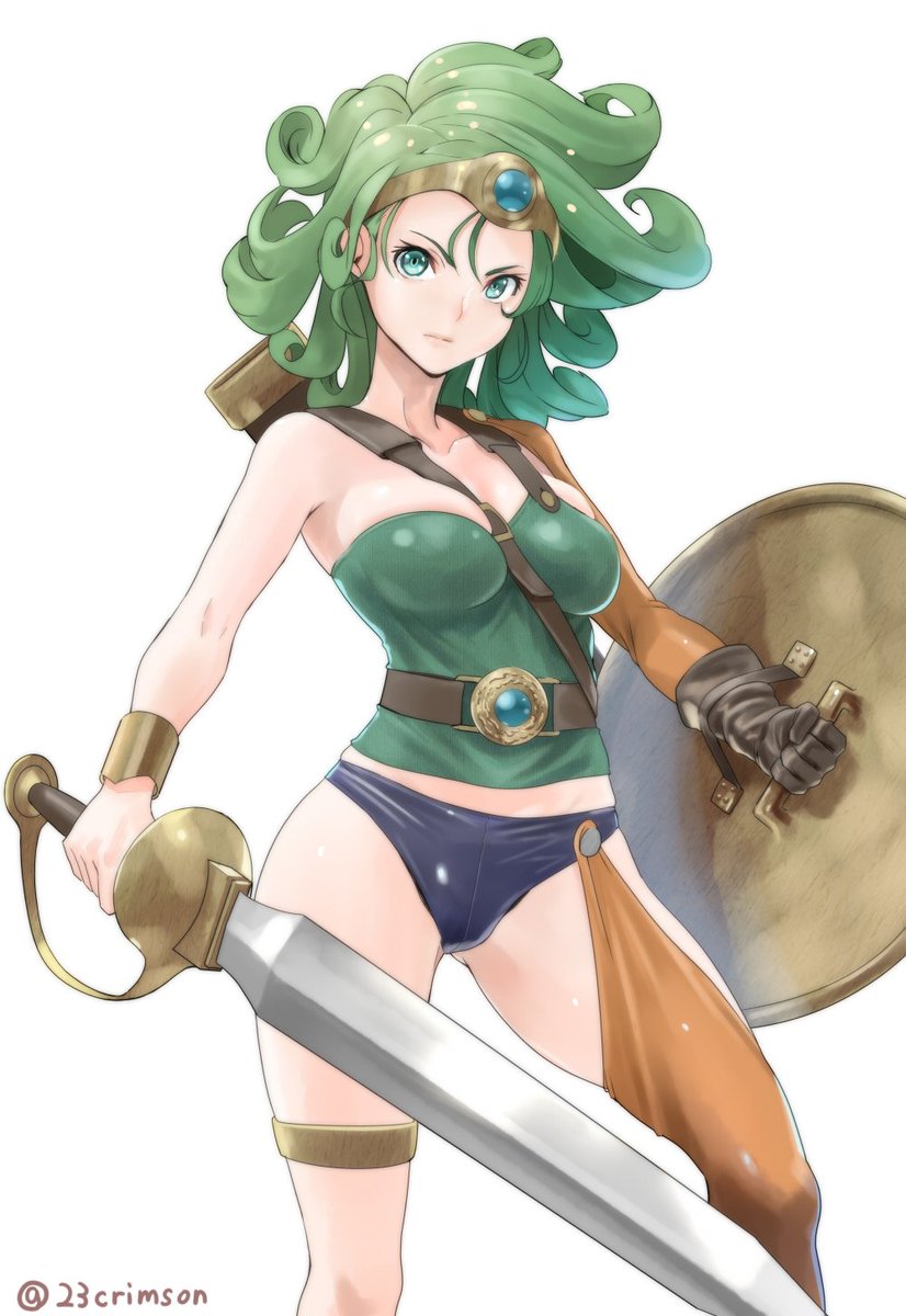 1girl, asymmetrical_clothes, asymmetrical_sleeves, belt_buckle, between_breasts, bracer, breasts, brown_gloves