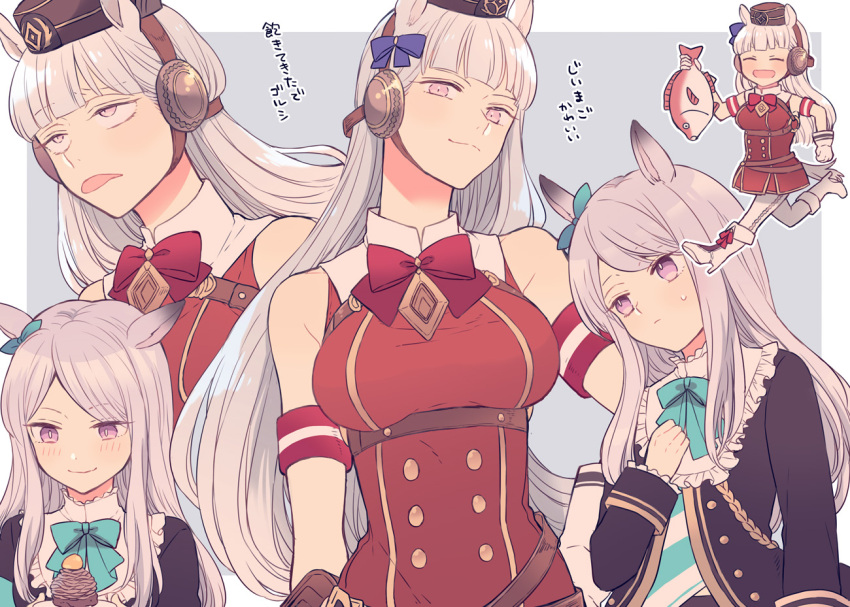2girls, animal, animal_ears, aqua_neckwear, bangs, blunt_bangs, bow, brown_headwear