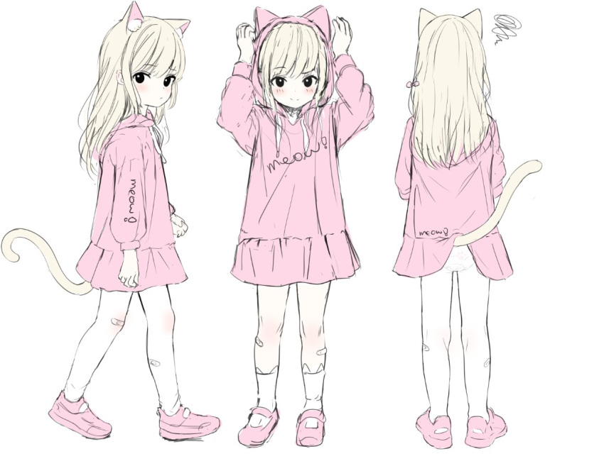 1girl, animal_ear_legwear, animal_ears, animal_hood, bandaid, bandaid_on_knee, bandaid_on_leg, blonde_hair