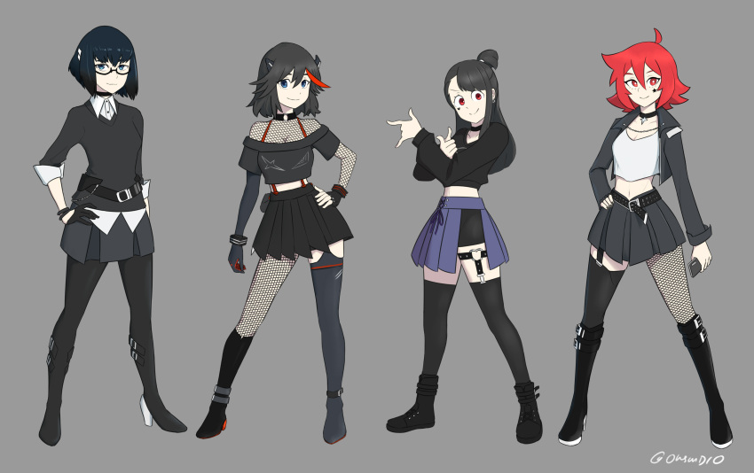 absurdres, black_hair, blue_eyes, diooksan, glasses, highres, kagari_atsuko, kill_la_kill