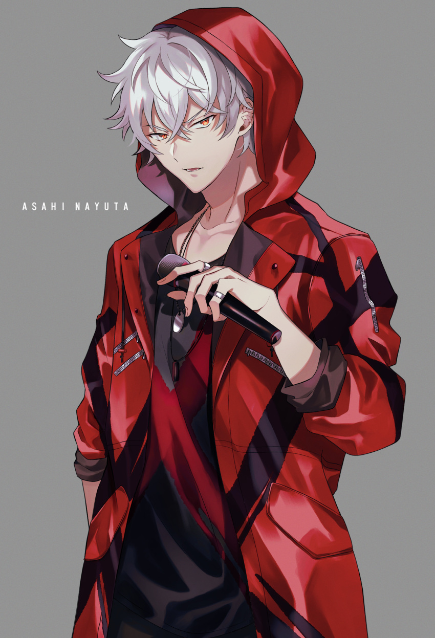 1boy, argonavis_from_bang_dream!, asahi_nayuta, bang_dream!, character_name, english_text, grey_background, highres