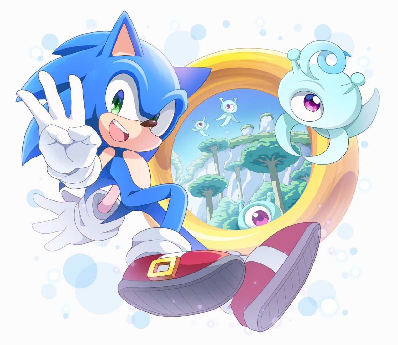 1boy, :d, animal_nose, furry, gloves, green_eyes, jewelry, middle_w