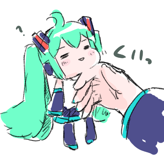 2girls, =_=, ?, ahoge, aqua_hair, aqua_nails, black_legwear, black_skirt