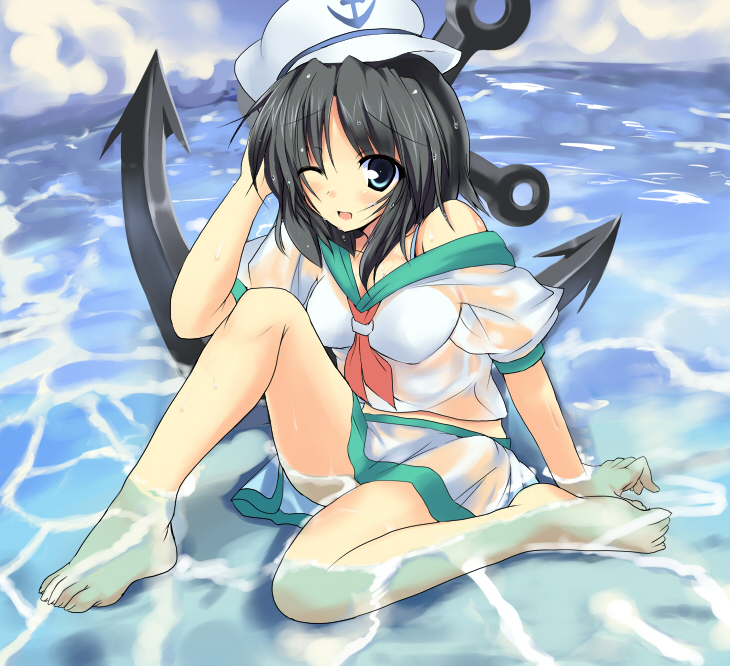 bad_id, black_hair, green_eyes, hat, midori-shiki, murasa_minamitsu, sailor, sailor_collar