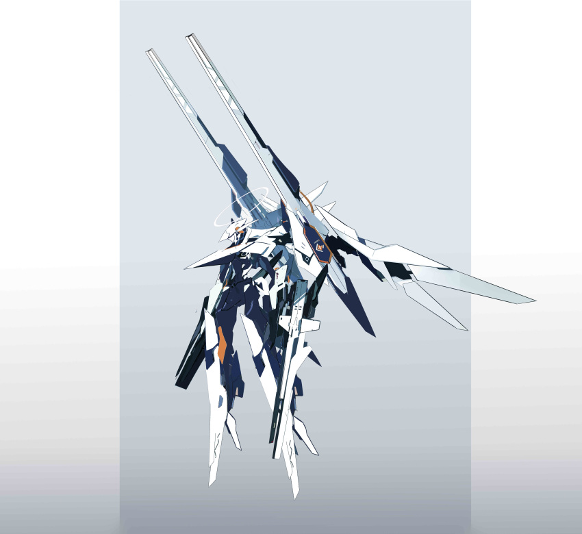 absurdres, arm_cannon, floating, halo, highres, jhcrow3, looking_down, mecha