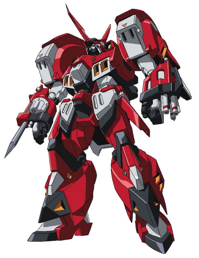 alteisen, character_sheet, clenched_hands, green_eyes, head_tilt, horns, looking_up, mecha