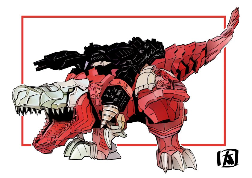border, drill, green_eyes, kishiryu_sentai_ryusoulger, mecha, mechanical_tail, no_humans, ohtagaki_yasuo