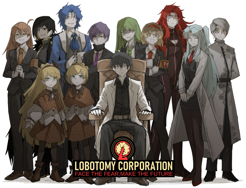 6+boys, 6+girls, a_(lobotomy_corporation), angela_(lobotomy_corporation), benjamin_(lobotomy_corporation), binah_(lobotomy_corporation), black_hair, blonde_hair