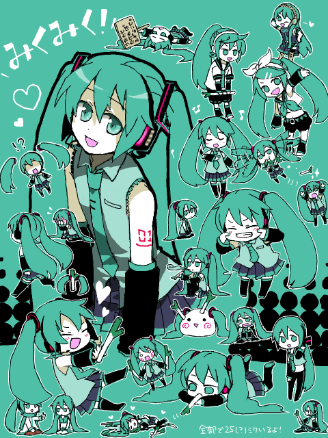 akita_neru, akita_neru_(cosplay), alternate_hairstyle, chibi, cosplay, fingersmile, hachune_miku, hatsune_miku
