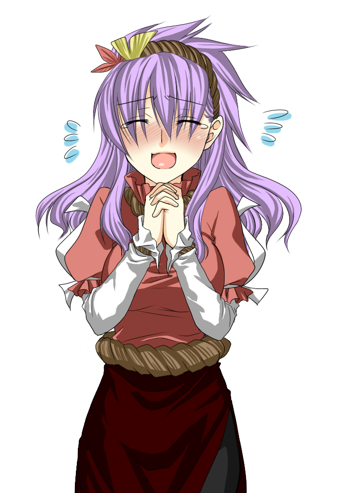 alternate_hairstyle, bad_id, blush, closed_eyes, hairband, hands_clasped, long_hair, ogera