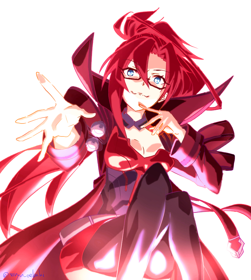 1girl, black_legwear, blue_eyes, breasts, eyebrows_visible_through_hair, glasses, labyrista, large_breasts