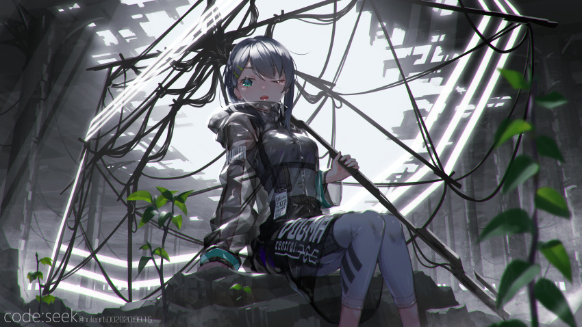 1girl, absurdres, arm_at_side, artist_name, bangs, breasts, cable, collared_shirt