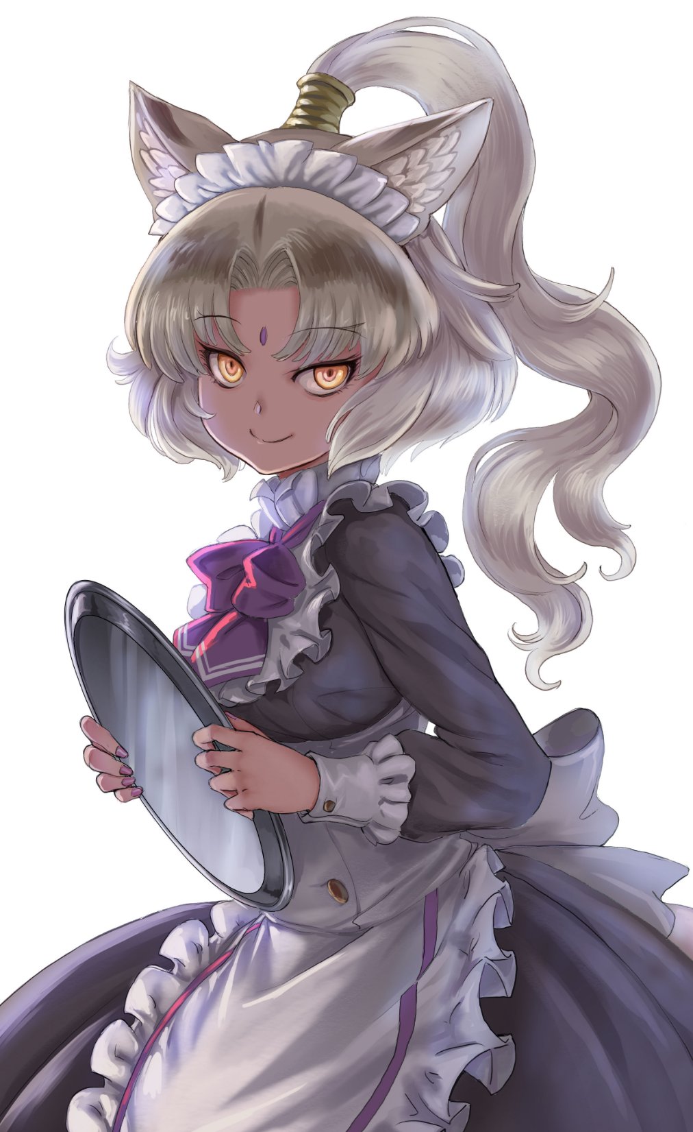 1girl, alternate_costume, animal_ear_fluff, animal_ears, apron, back_bow, backlighting, black_dress