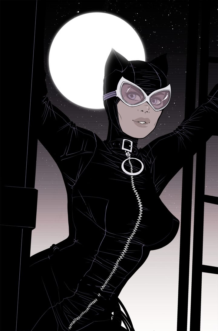 bodysuit, breasts, catwoman, cowl, dc_comics, exmile, female, full_moon, goggles, large_breasts, looking_to_the_side, night, night_sky, parted_lips, solo, thick_lips, upper_body, window