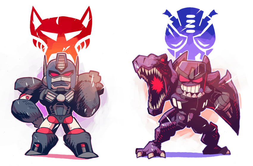 2boys, animal, ape, beast_wars, beast_wars:_transformers, chibi, clenched_teeth, dinosaur