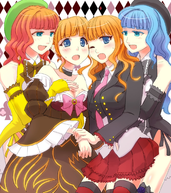 bad_id, beads, beatrice, beret, blonde_hair, blue_eyes, blue_hair, blush