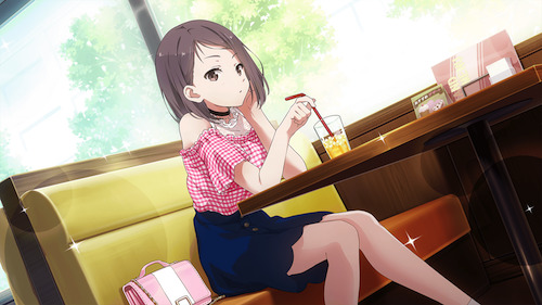 22/7, blush, brown_eyes, brown_hair, hiiragi_tsubomi, shirt, short_hair