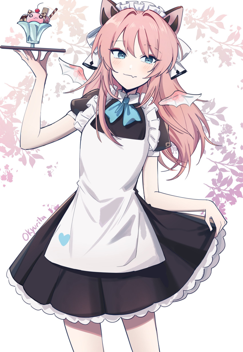 1girl, absurdres, animal_ears, apron, atelier_live, closed_mouth, dragon_girl, dragon_horns