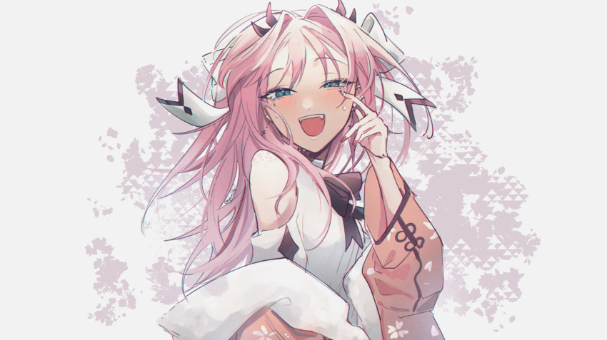 1girl, atelier_live, bare_shoulders, crying, dragon_girl, dragon_horns, eyebrows_visible_through_hair, fang