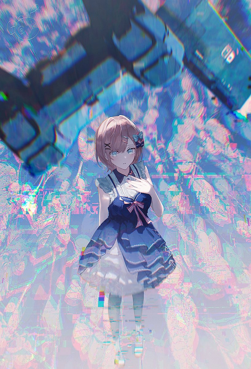 1girl, alternate_costume, alternate_hairstyle, ankodesoy, bare_shoulders, blue_dress, blue_eyes, blurry