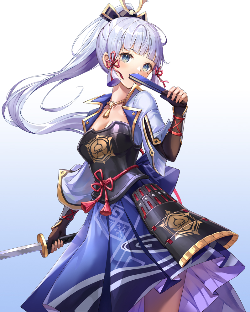 1girl, armor, armored_dress, ayaka_(genshin_impact), bangs, blunt_bangs, bow, collarbone