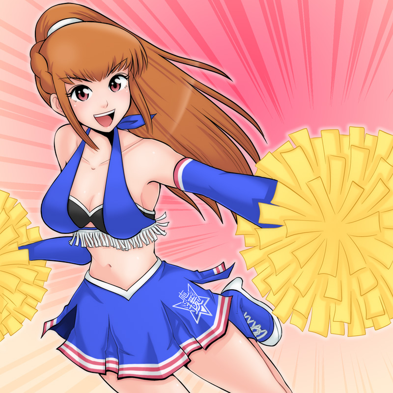 amemiya_sayaka, breasts, brown_hair, cheerleader, hamu_agaki, midriff, navel, osu!_tatakae!_ouendan