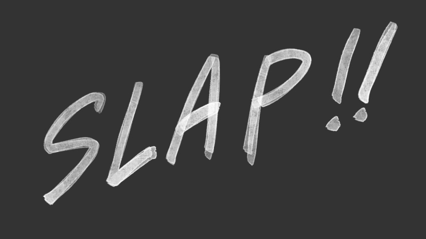 black_background, commentary, english_text, no_humans, original, rune_(pixiv_25170019), simple_background, slapping