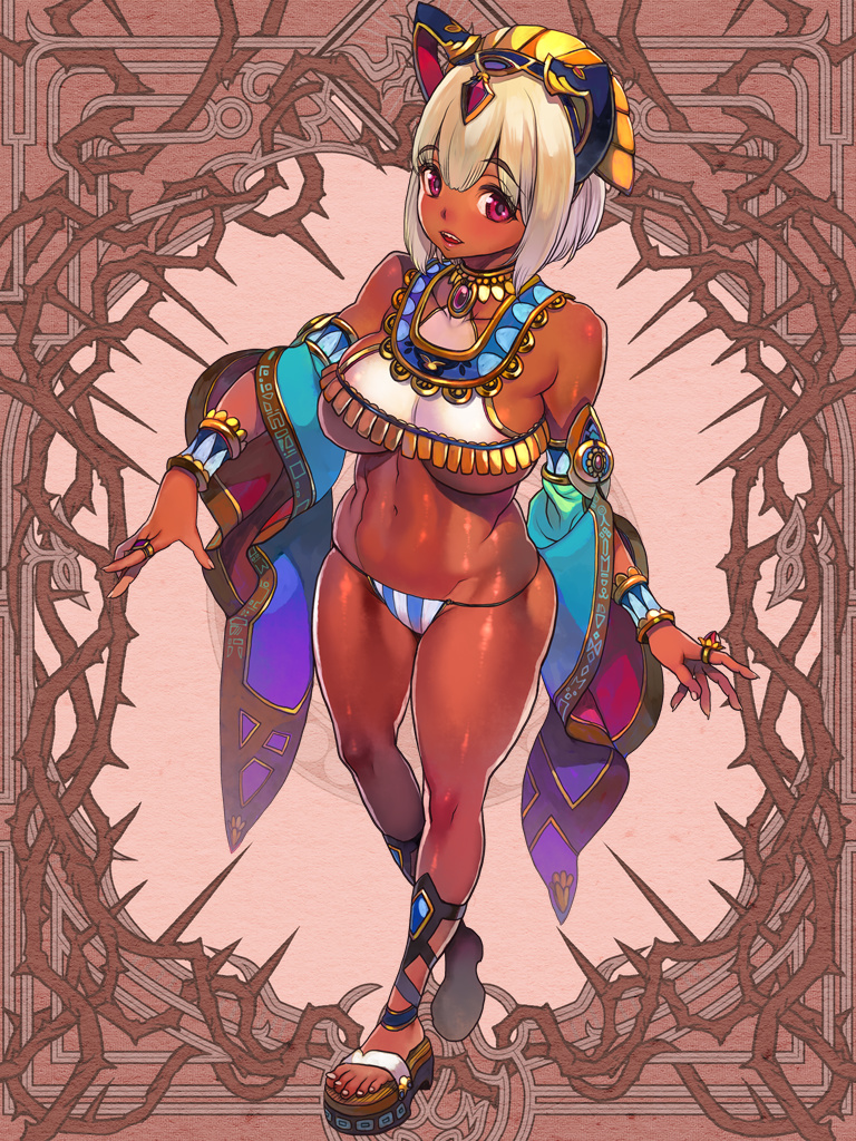 1girl, bangs, bracelet, breasts, dairoku_youhei, dark-skinned_female, dark_skin, detached_sleeves