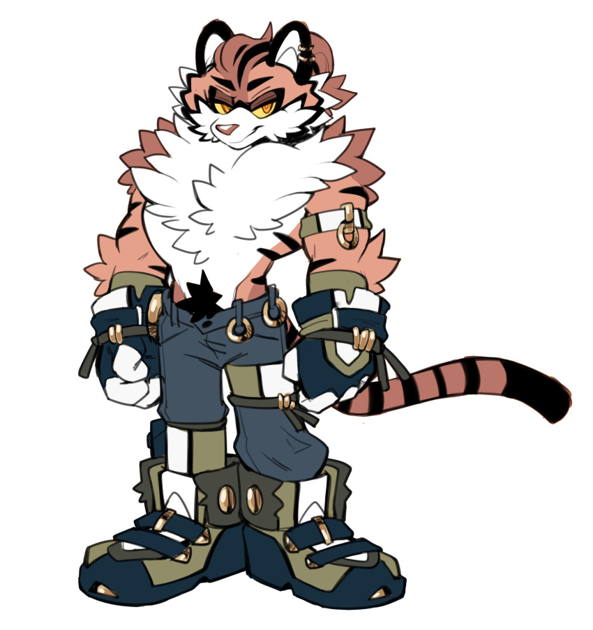 1boy, animal_ears, animal_nose, blue_gloves, blue_pants, body_fur, boots, bright_pupils