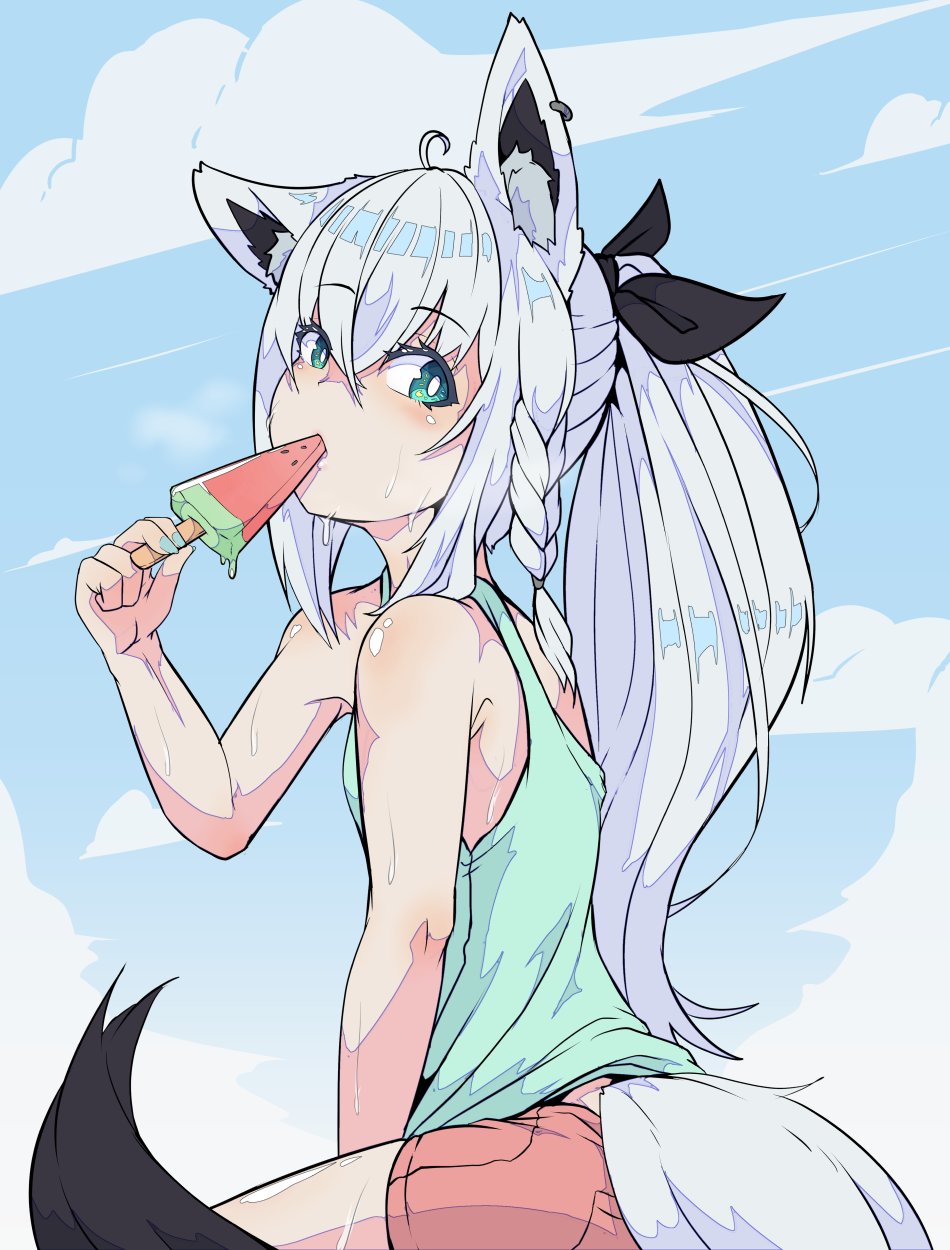 1girl, ahoge, aikohgin, animal_ear_fluff, animal_ears, bangs, bow, braid