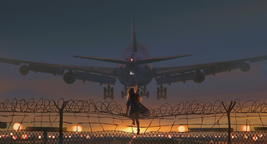 1girl, aircraft, airplane, alzi_xiaomi, barbed_wire, barefoot, bleeding, blood