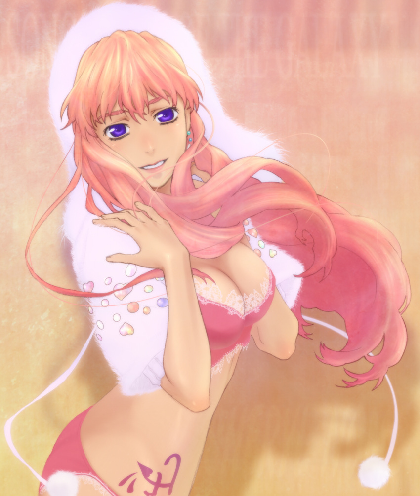 blonde_hair, breasts, cleavage, earrings, highres, jewelry, long_hair, macross