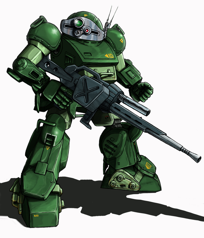 clenched_hand, gun, holding, holding_gun, holding_weapon, looking_at_viewer, mecha, mick_(m.ishizuka)