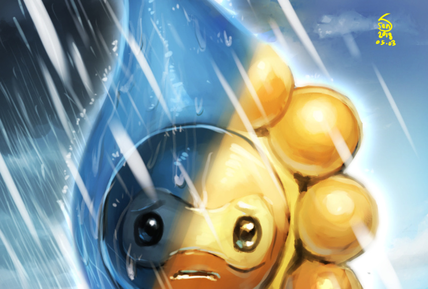 black_eyes, blue_sky, castform, castform_(rainy), castform_(sunny), dated, day, gen_3_pokemon