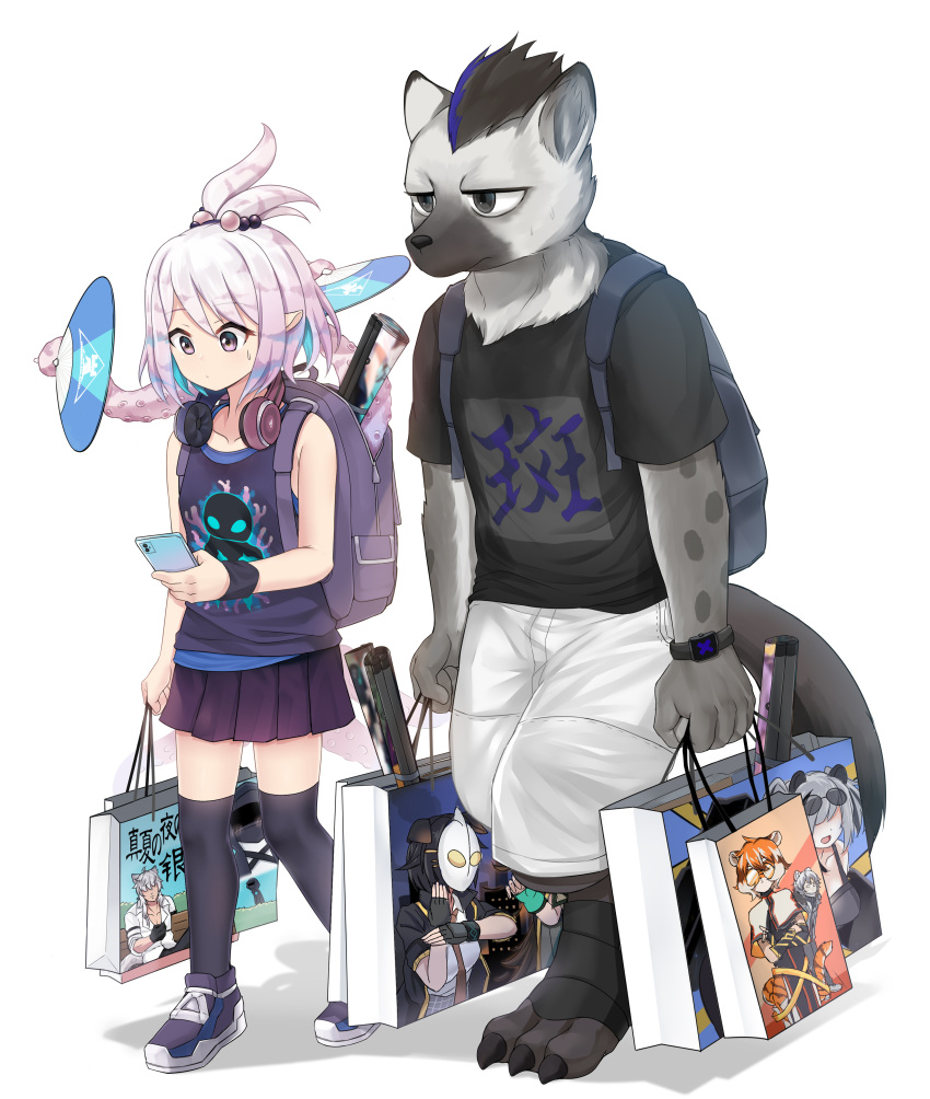 1boy, 1girl, absurdres, antenna_hair, arknights, backpack, bag, black_bag