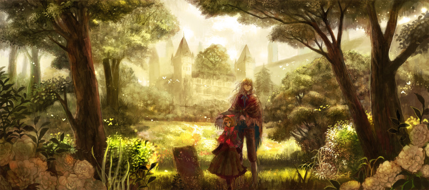 castle, chibi_(artist), chibi_(shimon), child, flower, garden, grass, highres