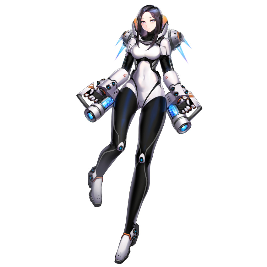 1girl, ac-6_hussar, black_hair, blue_eyes, bodysuit, breasts, bumcha, full_body