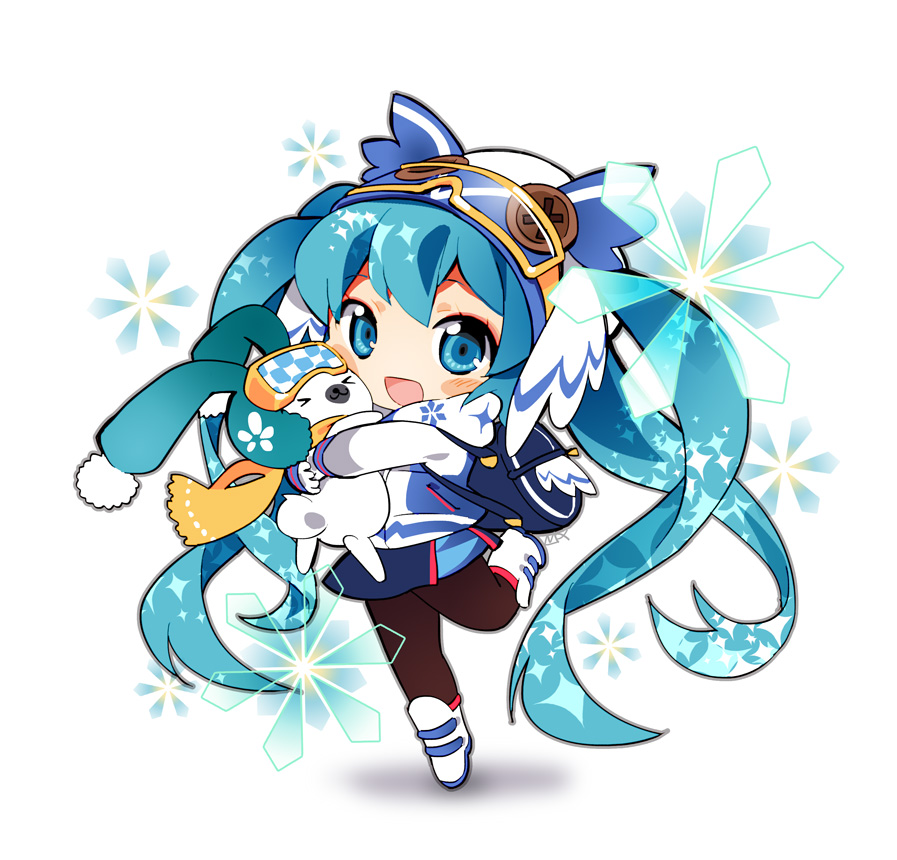 >_<, 1girl, 1other, animal, animal_hug, aqua_eyes, aqua_hair, black_legwear