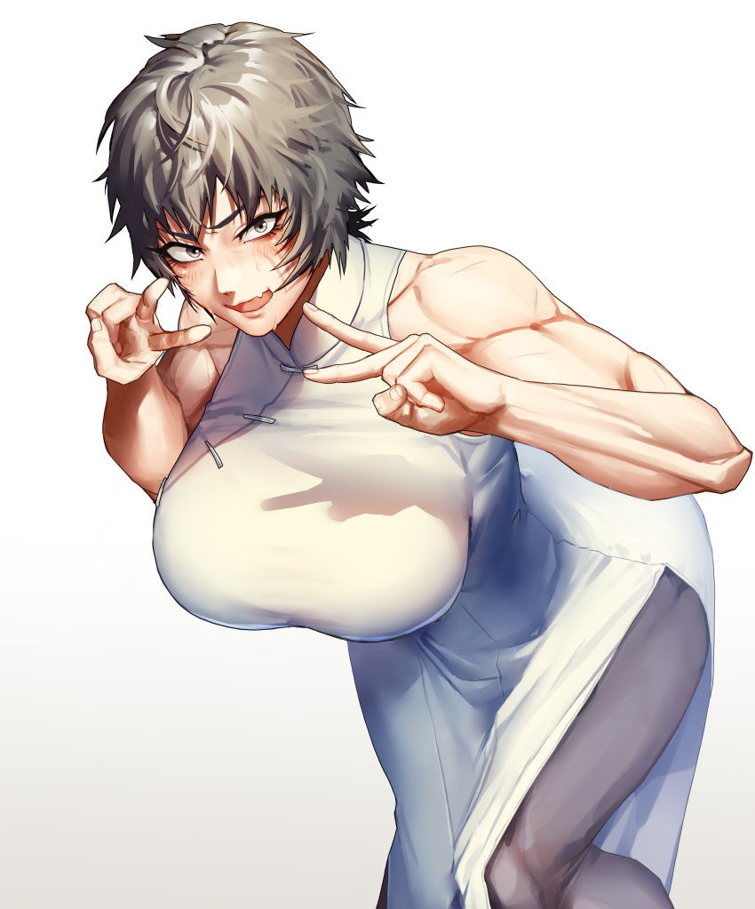 1girl, absurdres, black_hair, blush, breasts, brown_eyes, china_dress, chinese_clothes