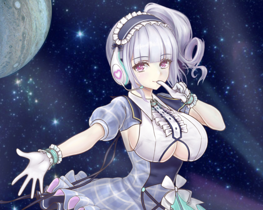 1girl, azur_lane, blue_dress, breasts, center_frills, clothing_cutout, dido_(azur_lane), dido_(muse)_(azur_lane)