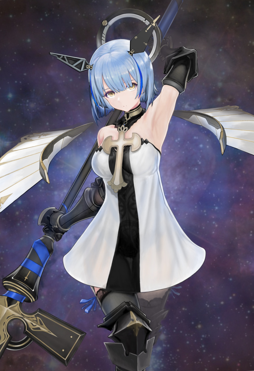 1girl, absurdres, armpits, azur_lane, bare_shoulders, black_collar, black_dress, black_legwear