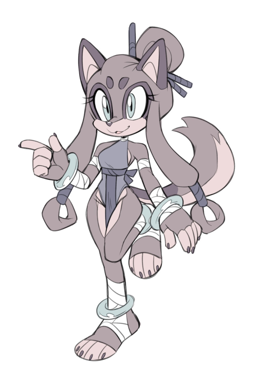 1girl, :3, :d, animal_ears, animal_nose, ankle_wrap, anklet, aqua_eyes