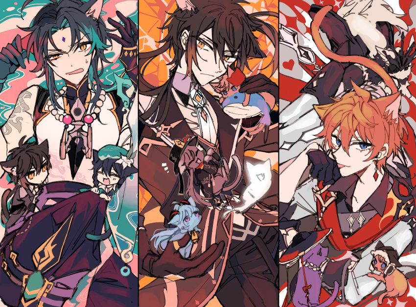 3girls, 6+boys, absurdres, ahoge, akina422, animal, animal_ears, animalization