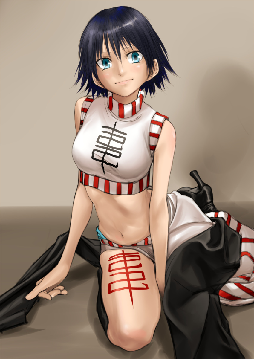 1girl, bare_arms, bare_shoulders, black_footwear, black_hair, blue_eyes, breasts, china_dress