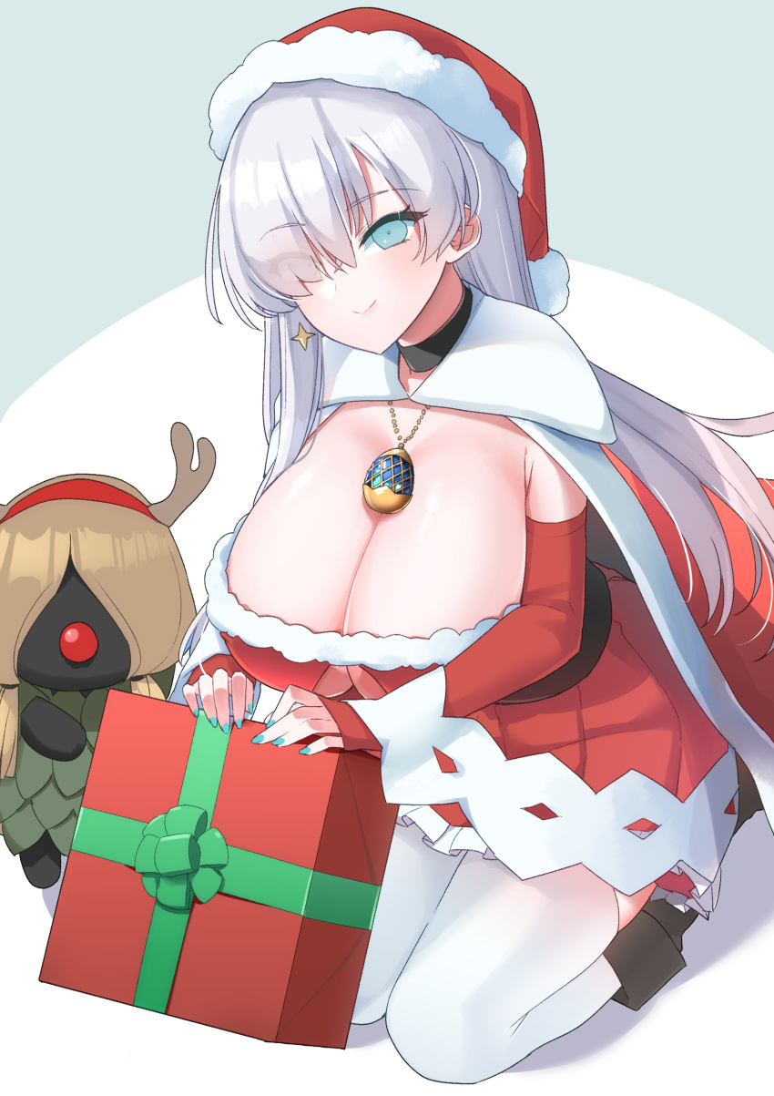 1girl, absurdres, akitokage01, alternate_costume, anastasia_(fate), blue_eyes, blue_nails, breasts