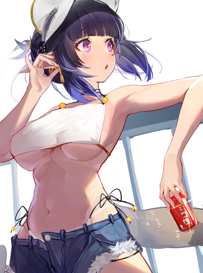 1girl, :o, absurdres, adjusting_earrings, arknights, bangs, bare_shoulders, bikini