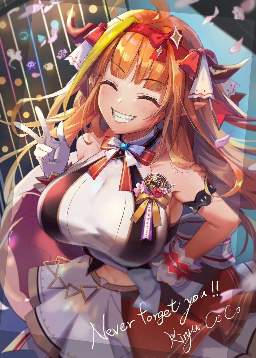 1girl, ahoge, arm_garter, back_bow, badge, bangs, bare_arms, bare_shoulders