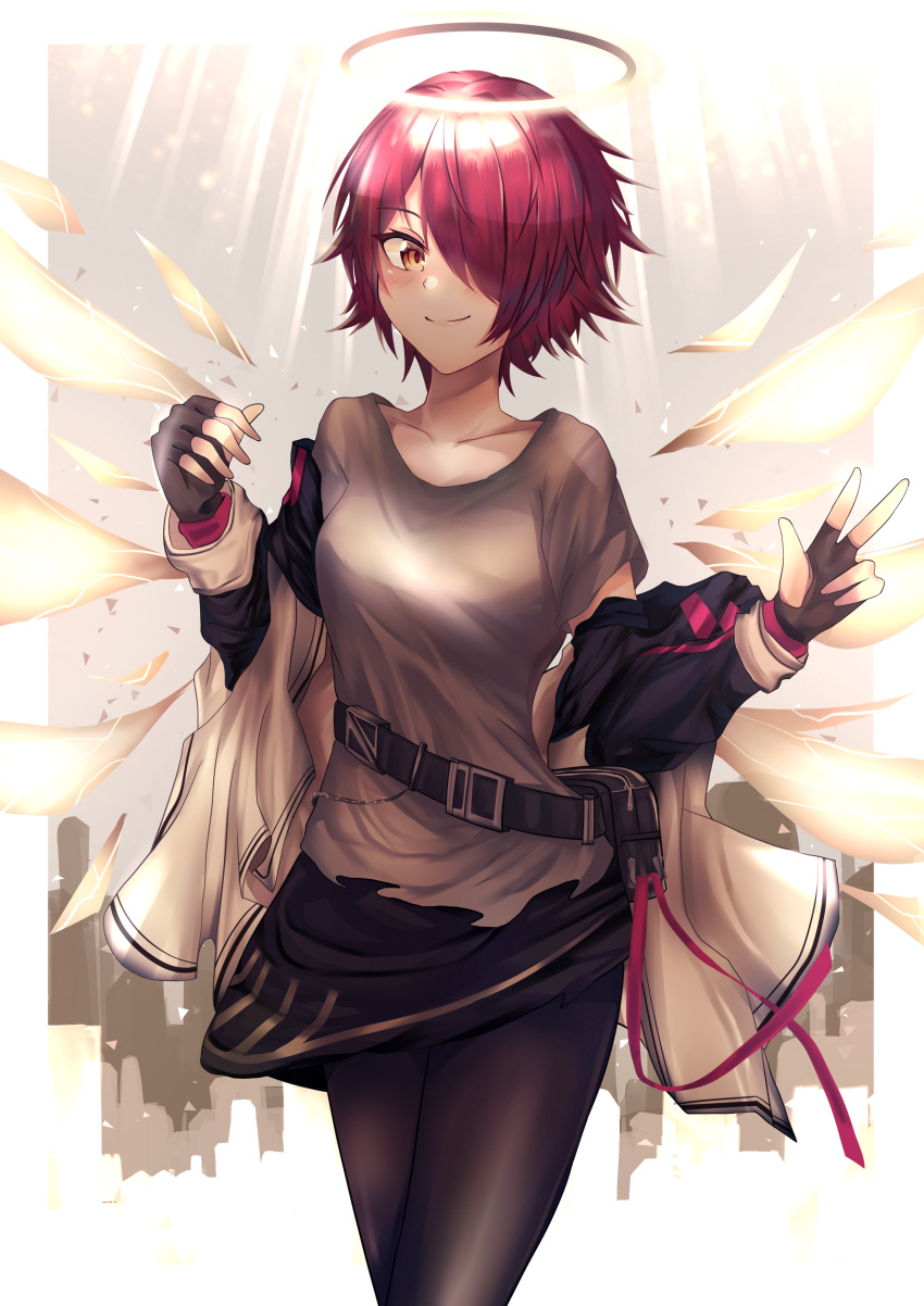 1girl, absurdres, arknights, belt, belt_pouch, black_belt, black_gloves, black_legwear